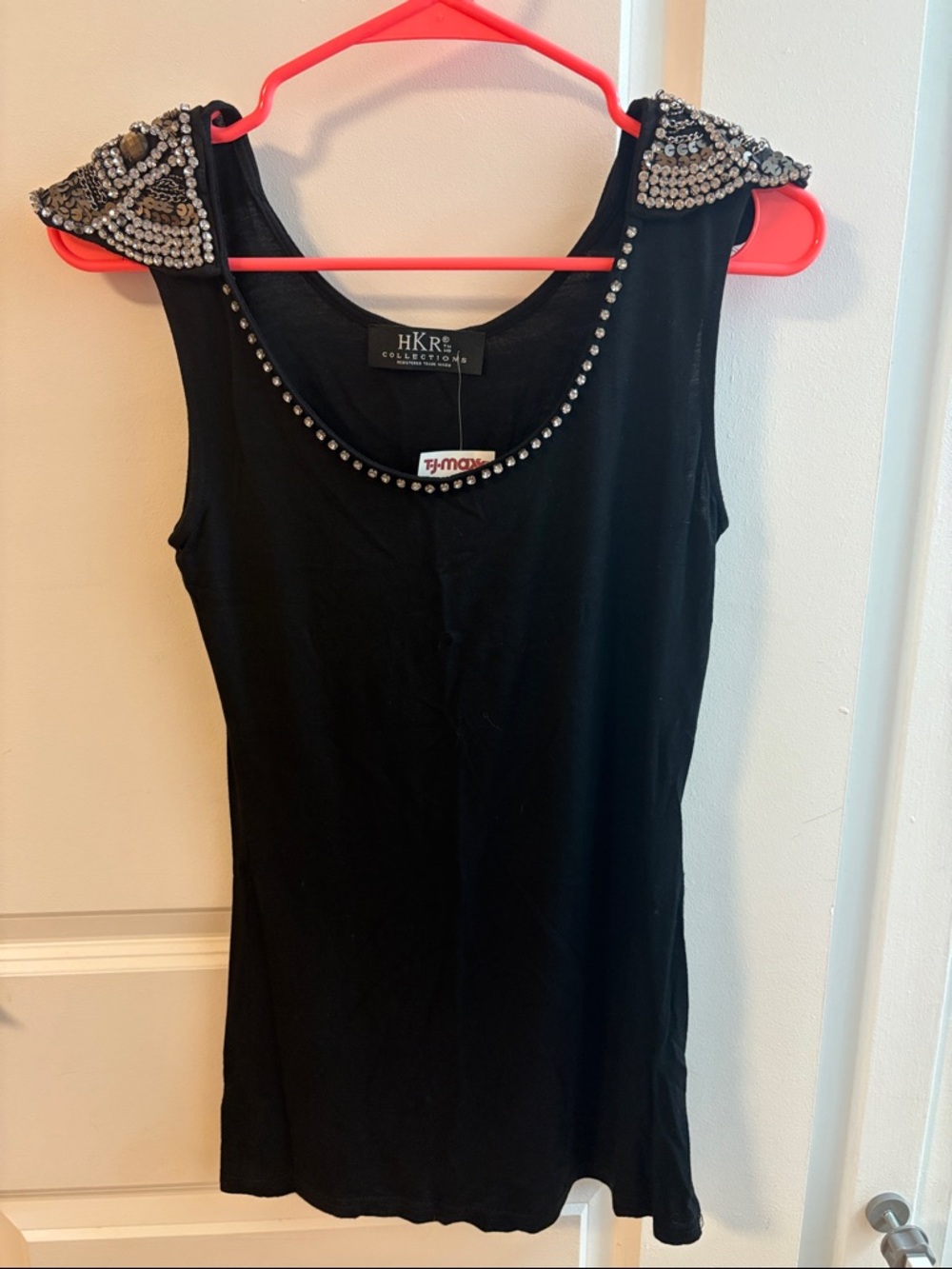 Black Embellished Shoulder Tank Top